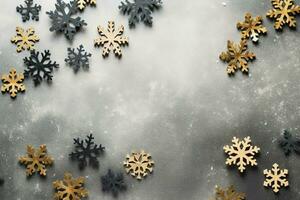 Christmas composition with gift boxes, card balls fir branches pine cones with copy space. Christmas by AI Generated photo