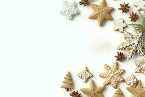 Christmas composition with gift boxes, card balls fir branches pine cones with copy space. Christmas by AI Generated photo