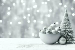 Christmas composition with gift boxes, card balls fir branches pine cones with copy space. Christmas by AI Generated photo