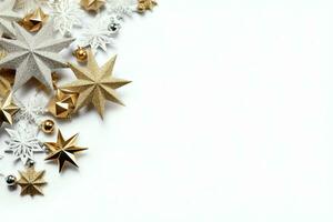 Christmas composition with gift boxes, card balls fir branches pine cones with copy space. Christmas by AI Generated photo