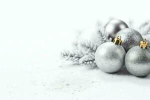 Christmas composition with gift boxes, card balls fir branches pine cones with copy space. Christmas by AI Generated photo