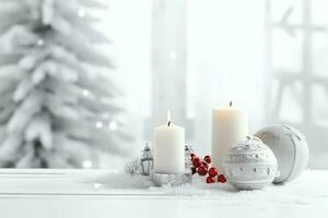 Christmas composition with gift boxes, card balls fir branches pine cones with copy space. Christmas by AI Generated photo
