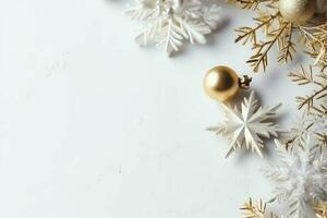 Christmas composition with gift boxes, card balls fir branches pine cones with copy space. Christmas by AI Generated photo