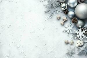 Christmas composition with gift boxes, card balls fir branches pine cones with copy space. Christmas by AI Generated photo