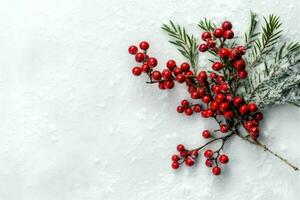 Navidad composición con regalo cajas, tarjeta pelotas abeto ramas pino conos con Copiar espacio. Navidad por ai generado foto