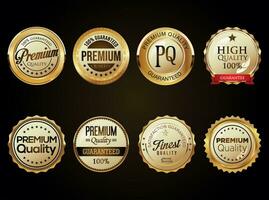 Premium quality golden badges isolated on black background vector