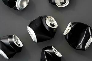 Crumpled aluminum soda cans still life. photo