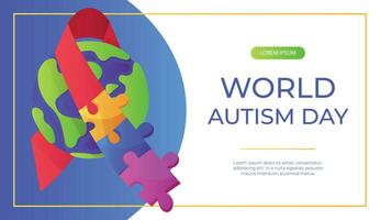 Promo banner world autism awareness day with planet ribbon puzzle pieces. International solidarity, aspergers day. Health care, mental illness. Social media post for poster, advertising, cover vector