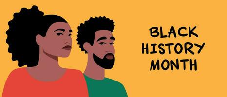 retrato de un negro mujer. un afroamericano muchacha. negro historia mes. dibujos animados, departamento, vector ilustración. horizontal bandera