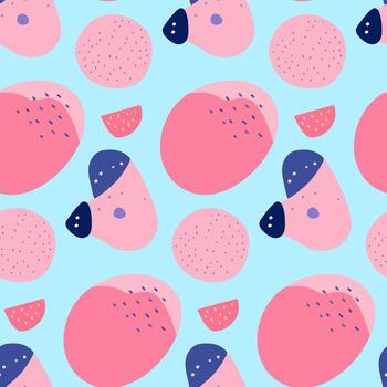 Vector pop art seamless pattern of blue and pink abstract elements on white background