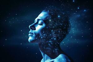 AI generated Double-exposure portrait of a man with stars and galaxies. AI Generated photo