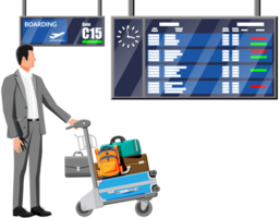 Man and Hand Truck Full of Bags in Terminal. png