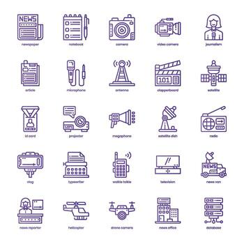 News Media icon pack for your website design, logo, app, and user interface. News Media icon basic  line gradient design. Vector graphics illustration and editable stroke.