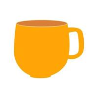 Yellow mug vector illustration. Cartoon isolated empty ceramic, porcelain or glass cup with handle for coffee and tea break in office and at home, tableware for hot morning drink for breakfast