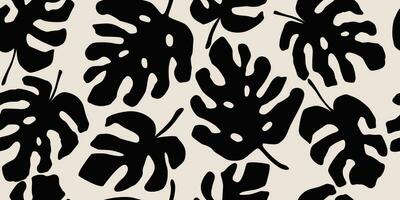 monstera hoja sin costura modelo. mano dibujado tropical hojas. moderno impresión en negro y blanco color. natural adornos para textil, tela, fondo de pantalla, hogar decoración, antecedentes. vector