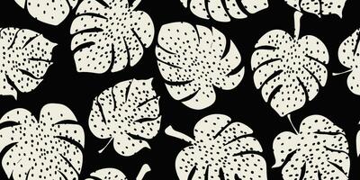 Monstera leaf seamless pattern. Hand drawn tropical leaves. Modern print in black and white color. natural ornaments for textile, fabric, wallpaper, home decor, background. vector