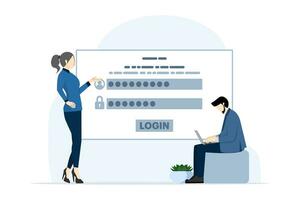 Account login and password concept, Cyber security, Data protection, online registration, confidentiality, Modern flat cartoon style, Vector illustration on a white background.