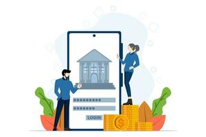 The concept of internet banking or bank internet access security. online money transactions. Mobile payment using smart phone. business technology mobile wallet or mobile banking with smartphone. vector