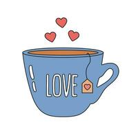 Cute cup with hot tea in retro groovy style. vector