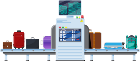 luchthaven veiligheid scanner. transportband met bagage png