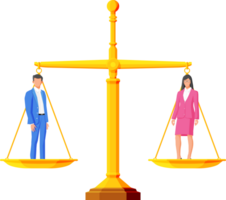 Woman and man as gender symbol balanced on weight. png