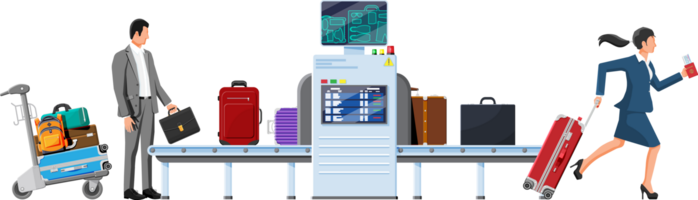 Airport Security Scanner. Conveyor With Luggage png