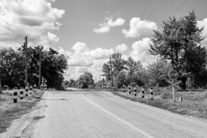 Photography to theme railway track after passing train on railroad photo