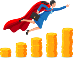 Super businesswoman on coin chart ladder png