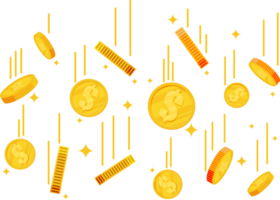 Falling gold coins. Money rain. png