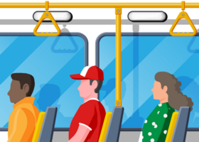 Interior of bus salon. Public city transport. png