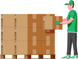 Cardboard boxes pile on wooden pallet png