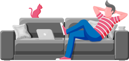 Freelancer on sofa working at home with laptop png