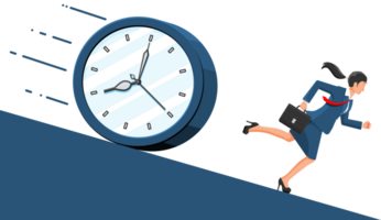 Businesswoman is fast running from big clock png
