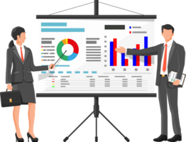 Businesswoman and businessman giving presentation png