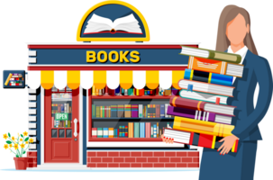 Bookstore shop exterior and woman png