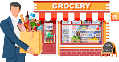 Grocery store and man customer. png