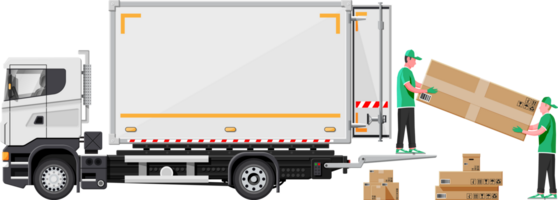 camion trailer caricato con cartone scatole di motore png