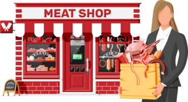 Butcher shop store facade with woman customer. png