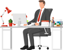 Businessman at work. Modern office workspace png