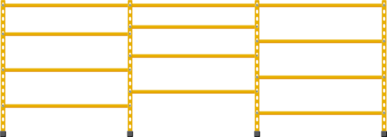 Metal yellow rack. Empty metallic storage shelves png