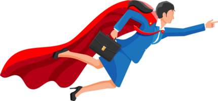 superhéroe mujer de negocios volador en cielo. png