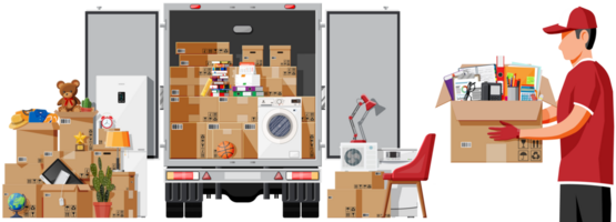 Delivery truck full of home stuff inside. png