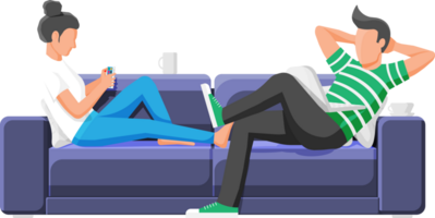 Man and woman on sofa with notebook and laptop png