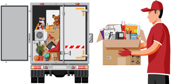 leverans lastbil full av Hem grejer inuti. png