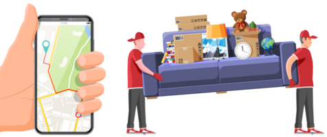 Delivery character man movers carry sofa png