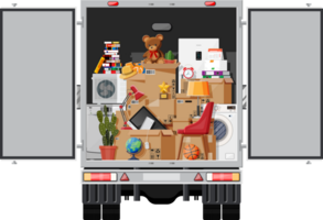 Delivery truck full of home stuff inside. png