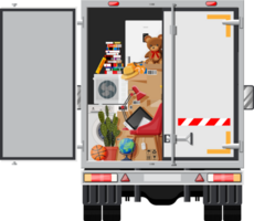 Delivery truck full of home stuff inside. png