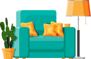 Green armchair with white pillow png