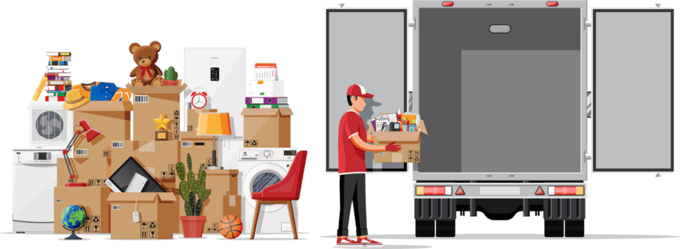 leverans lastbil full av Hem grejer inuti. png