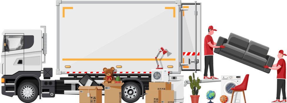 leverans lastbil full av Hem grejer inuti. png